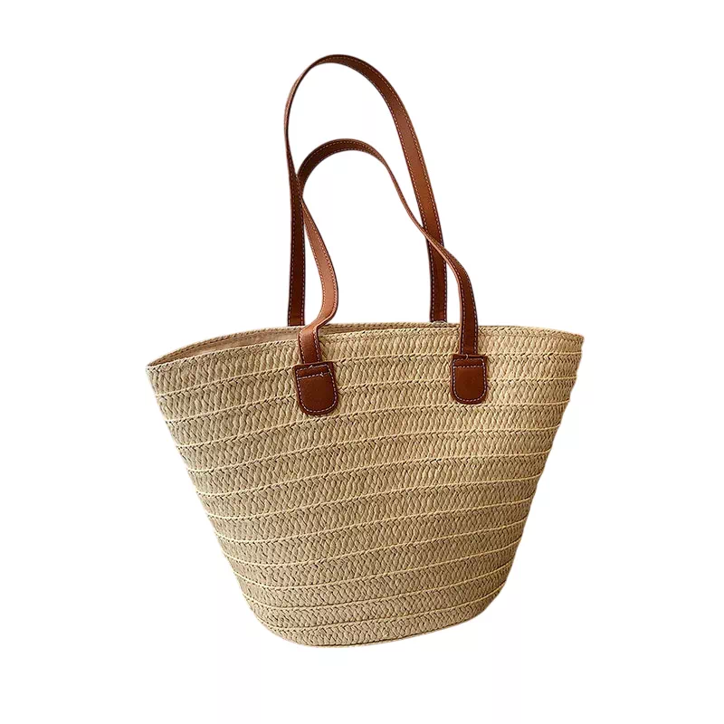 Stor strandväska i flätad halm för dam
