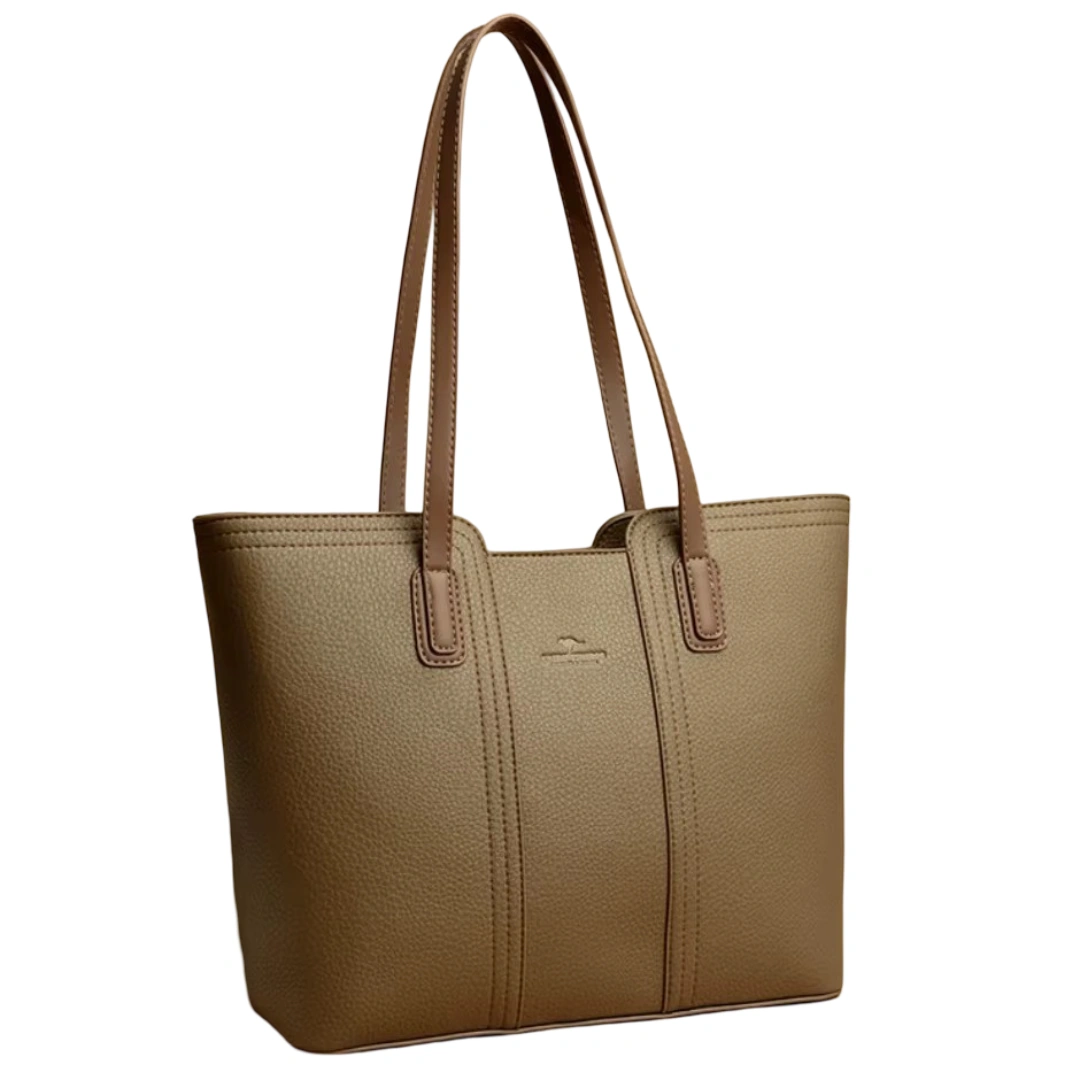Stilfull kaki shopperväska för dam med rymlig design. Perfekt för vardag, arbete eller shopping med sin neutrala och tidlösa look.