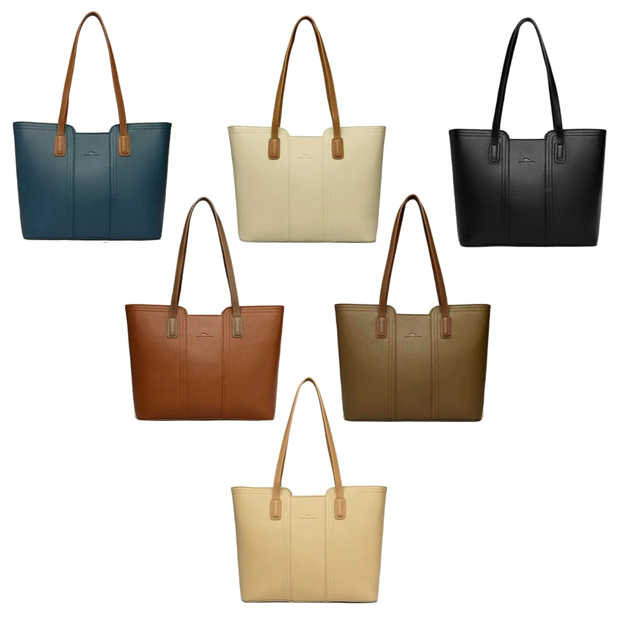 Shopperväskor i blått, beige, svart, khaki och brunt med långa handtag. Perfekt mix av färger och praktisk design för dam!