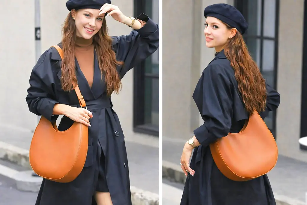 Croissant handväska dam i brun läderstil – elegant och modern axelväska för stadsliv och tidlös stil