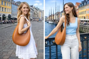 Trendig croissant handväska dam brun – minimalistisk och elegant väska för sommar, resa och stad