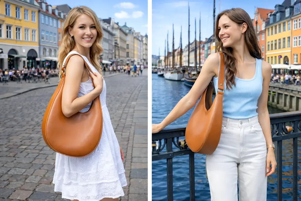 Trendig croissant handväska dam brun – minimalistisk och elegant väska för sommar, resa och stad