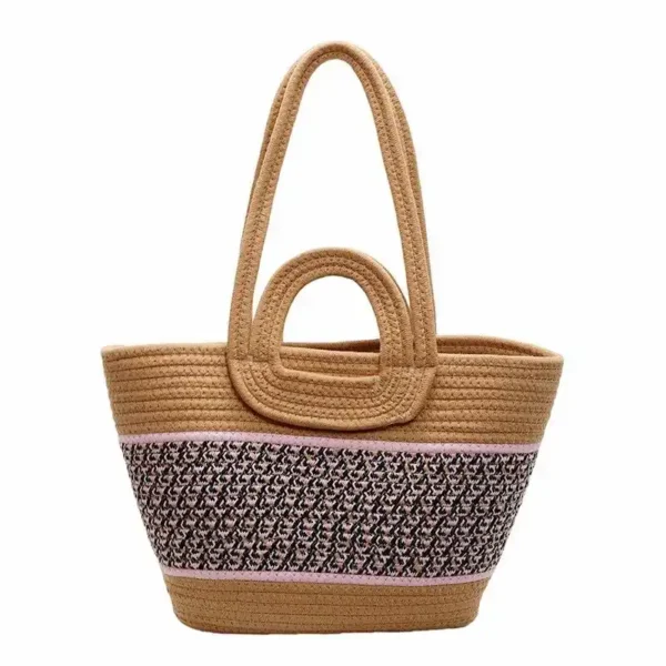 Strandväska i naturfärg med vävd design och dubbla handtag. Stilren och rymlig för sommarens alla tillfällen.
